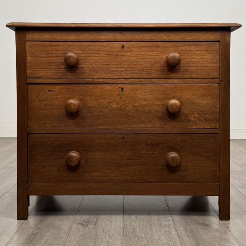 Antique Small 20th Century Oak Chest of Drawers | Turned Knobs