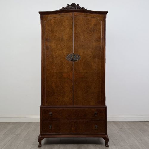 Vintage Queen Anne Style Burr Walnut Wardrobe | Fitted Interior
