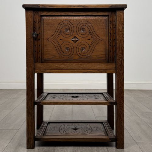 Antique Jacobean Style Carved Oak Cabinet | Open Shelves