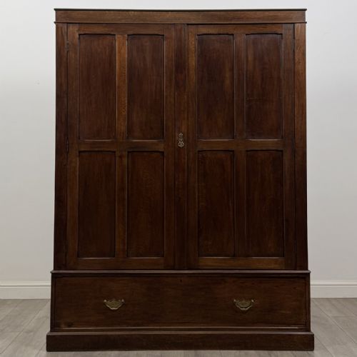Antique Edwardian Oak Wardrobe | Panelled Doors & Long Drawer