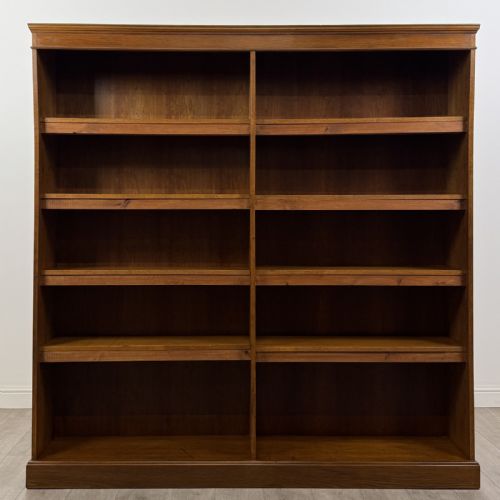 Antique Large 20th Century Oak Open Bookcase | Double Width