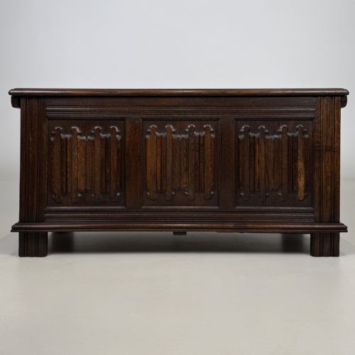 Antique 20th Century Carved Oak Blanket Box | Linenfold Panels