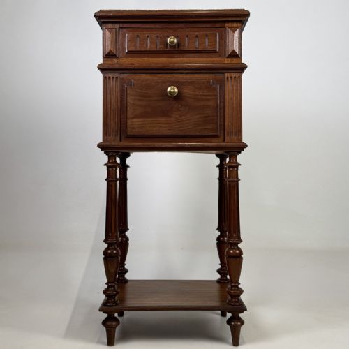 Antique French Walnut Bedside Cabinet | Rouge Marble Top