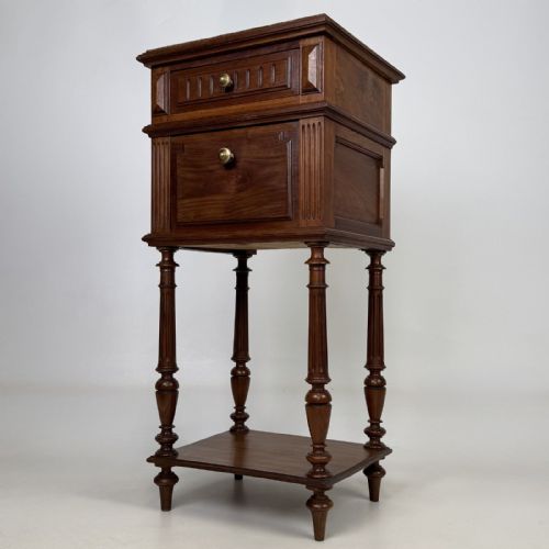 fig 1. Antique French Walnut Bedside Cabinet | Rouge Marble Top