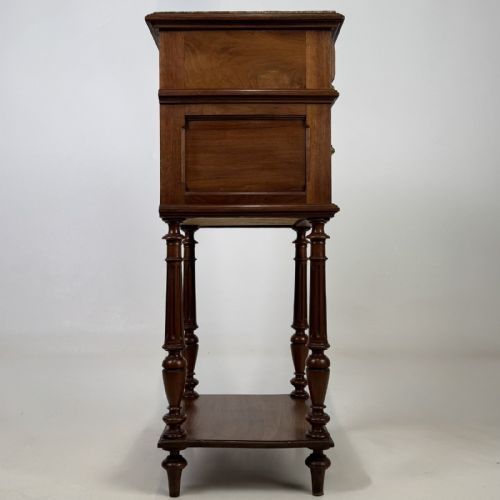 fig 6. Antique French Walnut Bedside Cabinet | Rouge Marble Top