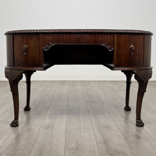 Antique Chippendale Style Mahogany Oval Desk | Red Leather Top