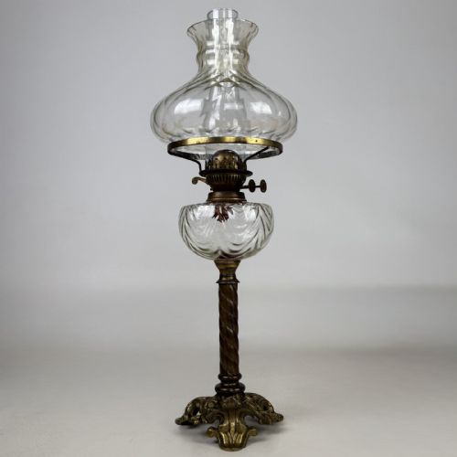 Antique 19th Century Brass Oil Lamp | Swirl Glass Shade