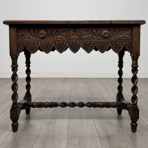 Antique Victorian Carved Oak Side Table | Barley Twist Legs