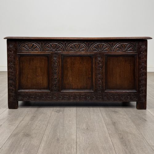Antique Jacobean Style Carved Oak Blanket Box | Lunette Frieze