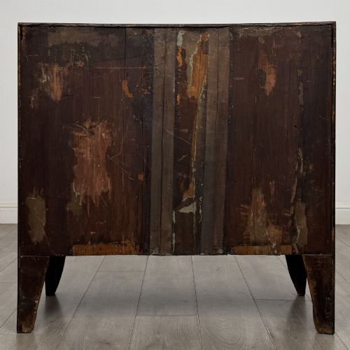 fig 4. A 19th-century dark mahogany bow front chest of drawers featuring two short drawers above two long drawers with turned wooden handles and bracket feet.