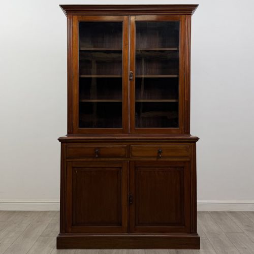 Antique Victorian Mahogany Glazed Bookcase | Reeded Stiles