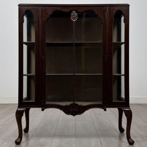 Antique Queen Anne Style Mahogany Display Cabinet | Cabriole Legs