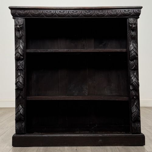 Antique Victorian Carved Oak Open Bookcase | Green Man Masks