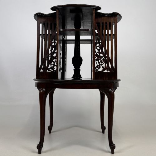 Antique Edwardian Mahogany Revolving Bookcase | Pierced Fretwork