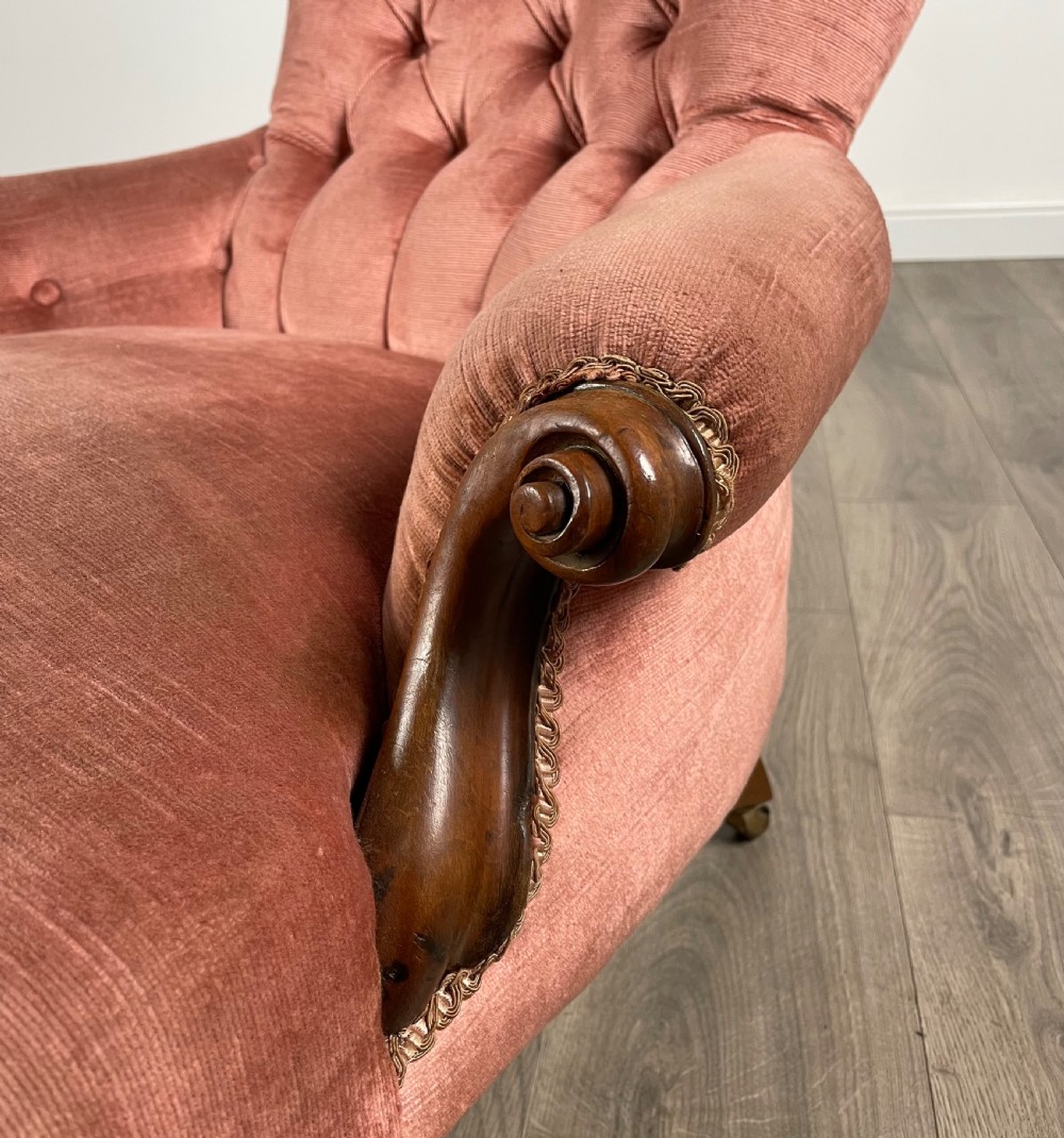 Antique Pair Of Victorian Button Back Armchairs In Mahogany View V