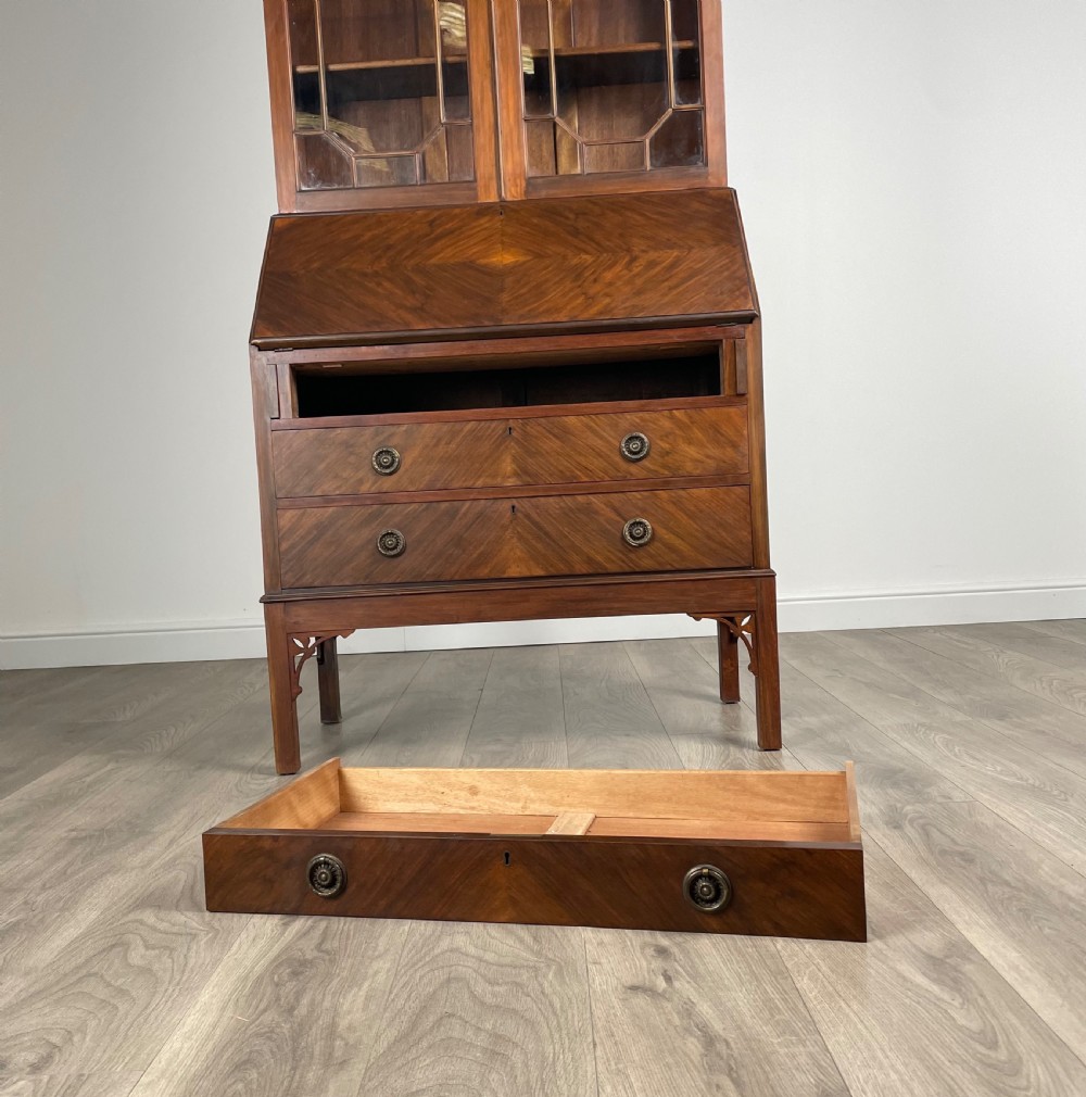 Antique Edwardian Bureau Bookcase In Walnut View XI
