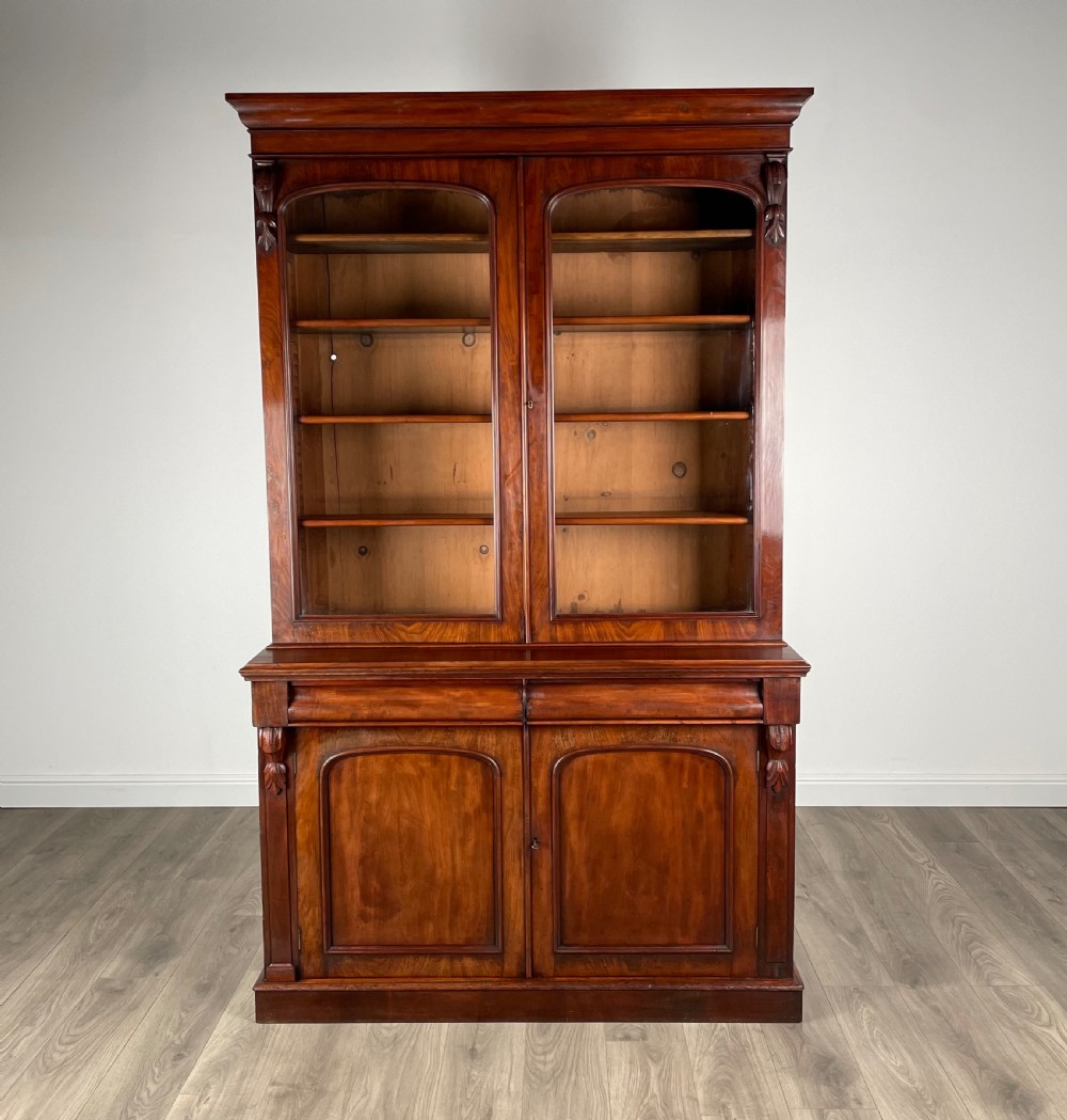 Antique 19th Century Bookcase On Cupboard In Mahogany