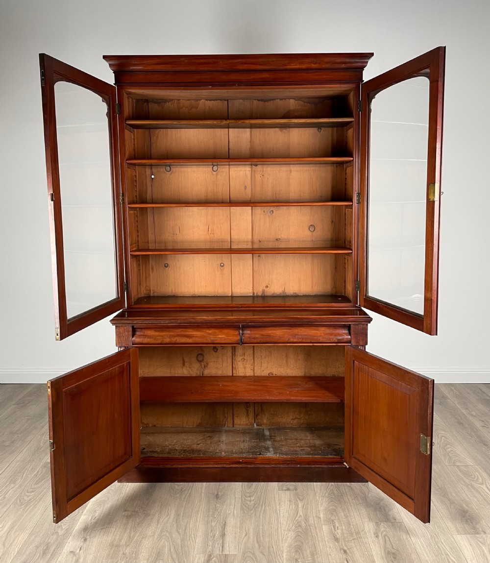 Antique 19th Century Bookcase On Cupboard In Mahogany View II