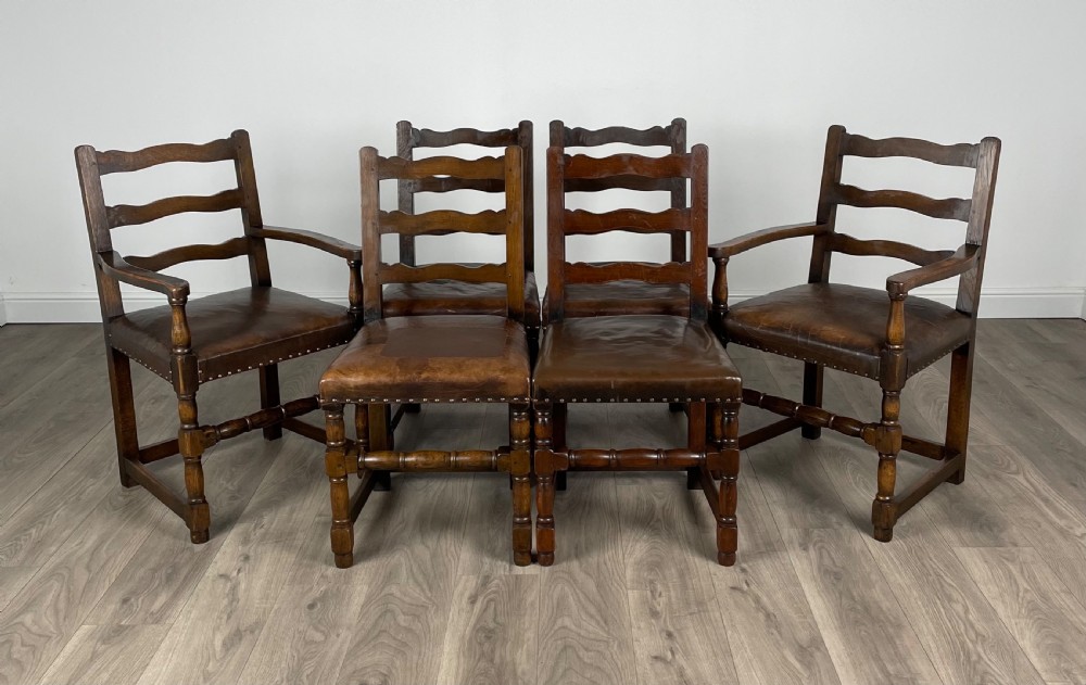 Antique Set Of 6 Edwardian Dining Chairs In Oak