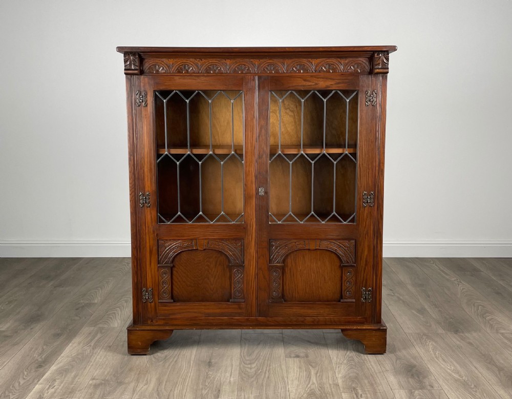 Antique Edwardian Display Cabinet In Oak