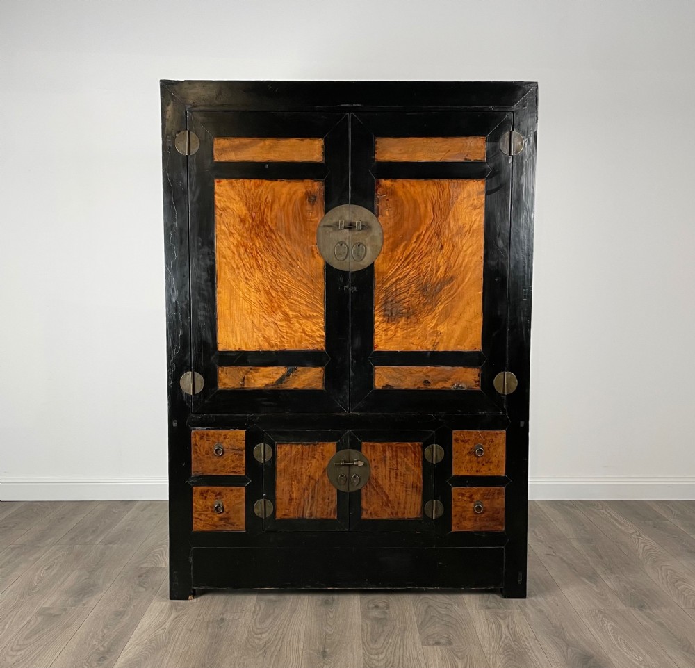 Antique 19th Century Chinese Cupboard In Ebonised Pine