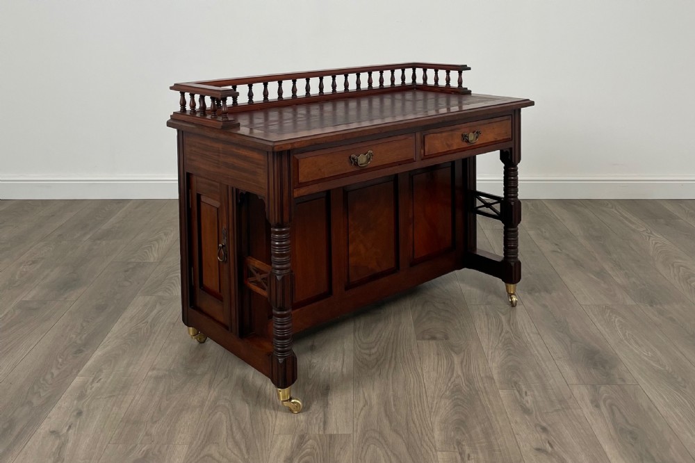Antique Edwardian Leather Top Desk In Mahogany View VII