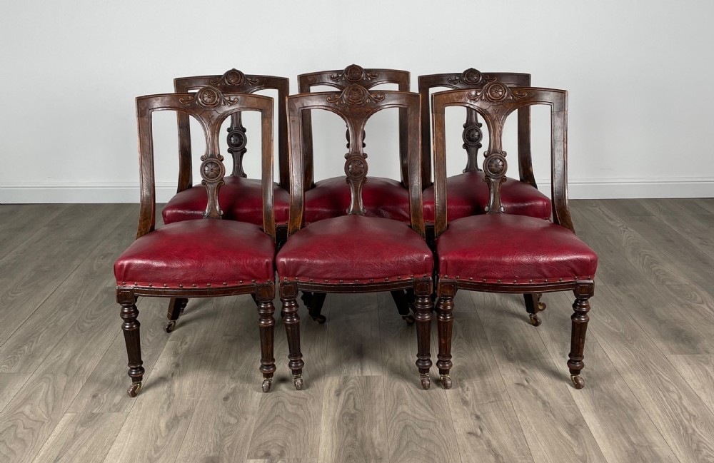Antique Set Of 6 Edwardian Dining Chairs In Oak