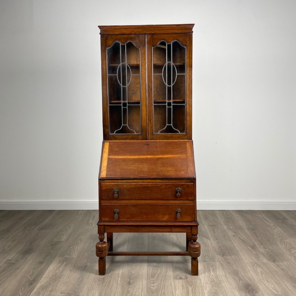 Antique Edwardian Bureau Bookcase In Oak