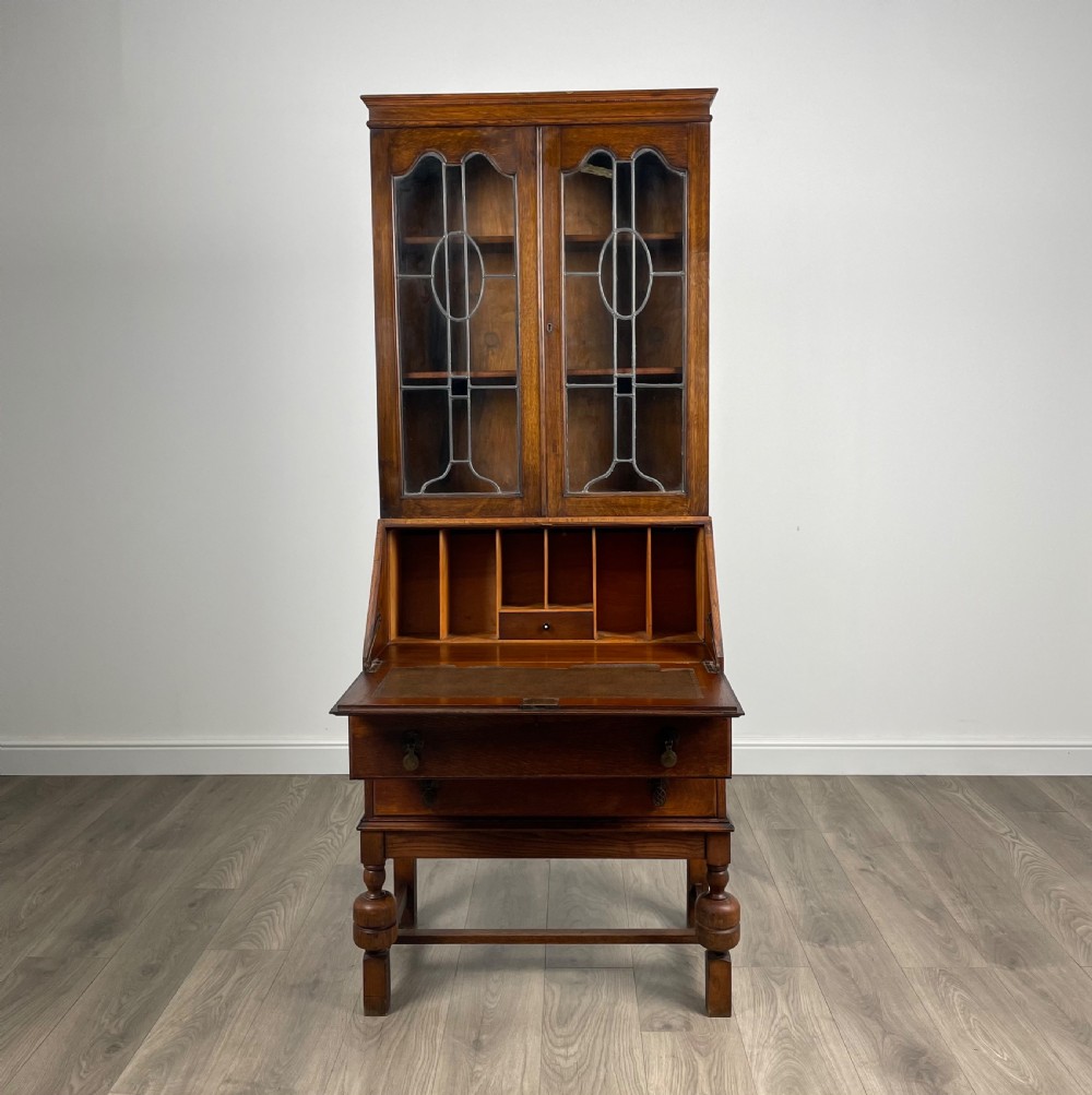 Antique Edwardian Bureau Bookcase In Oak View II