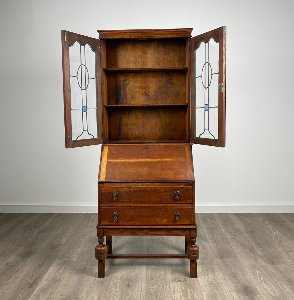Antique Edwardian Bureau Bookcase In Oak View III