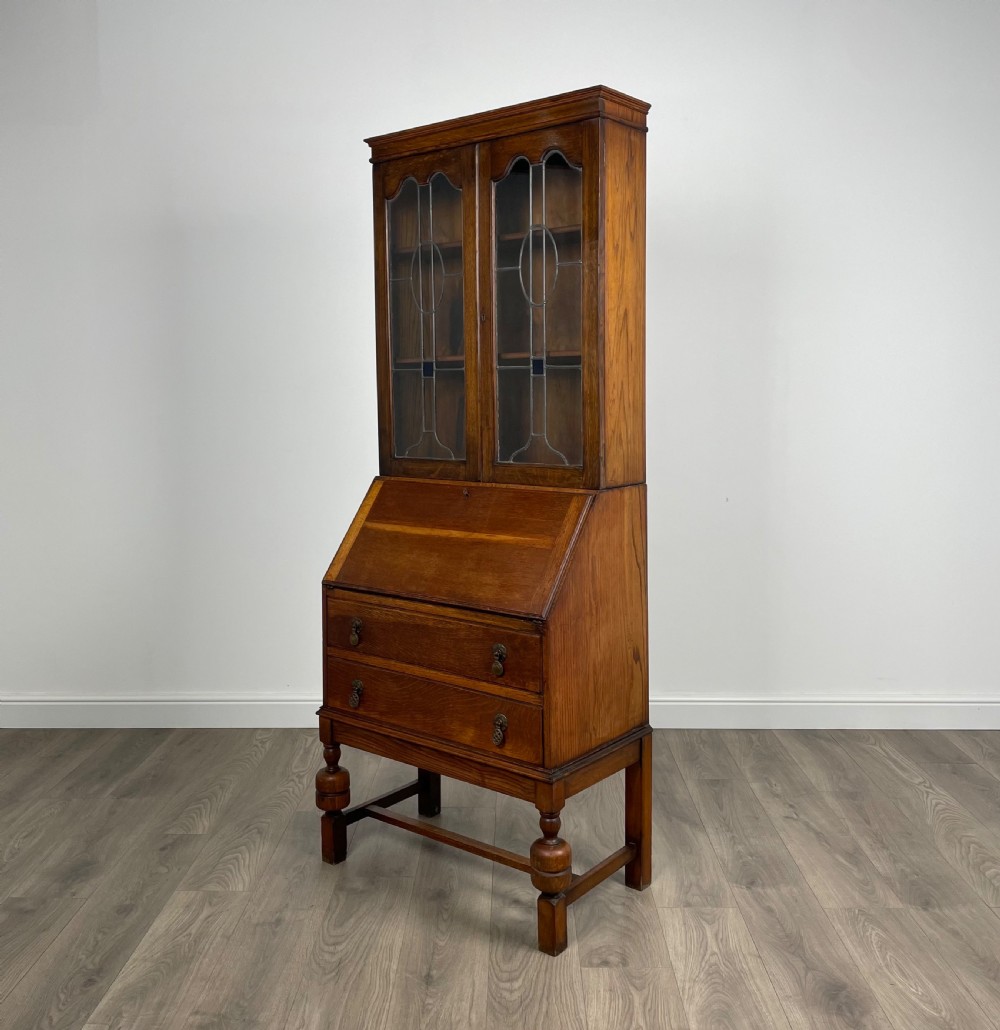 Antique Edwardian Bureau Bookcase In Oak View IV