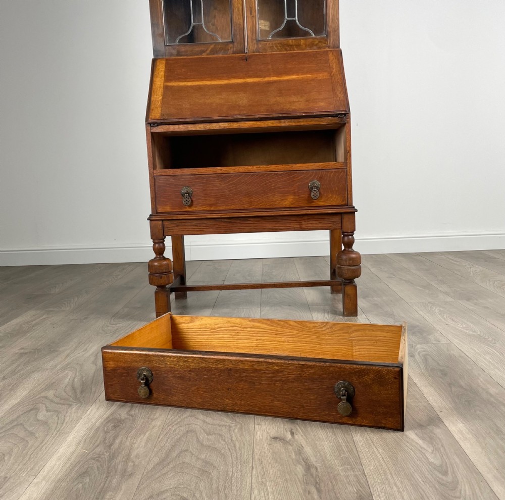 Antique Edwardian Bureau Bookcase In Oak View XII