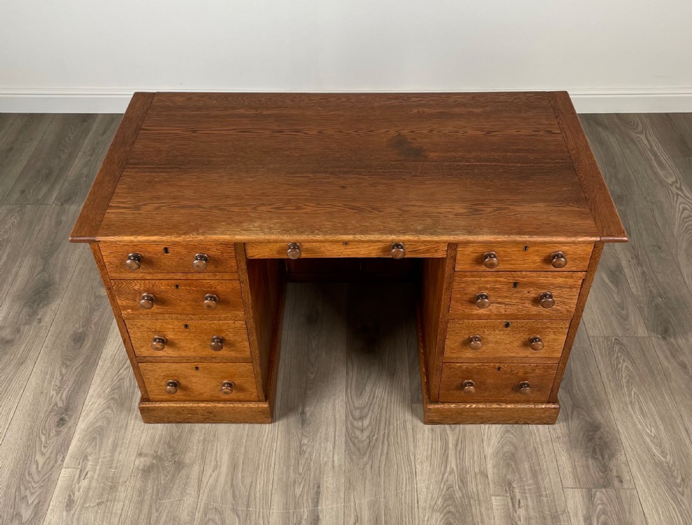 Antique 19th Century Pedestal Desk In Oak View IV