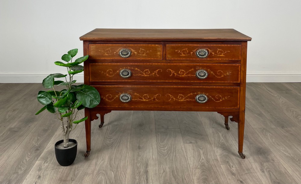 Antique 19th Century Inlaid Chest Of Drawers In Mahogany