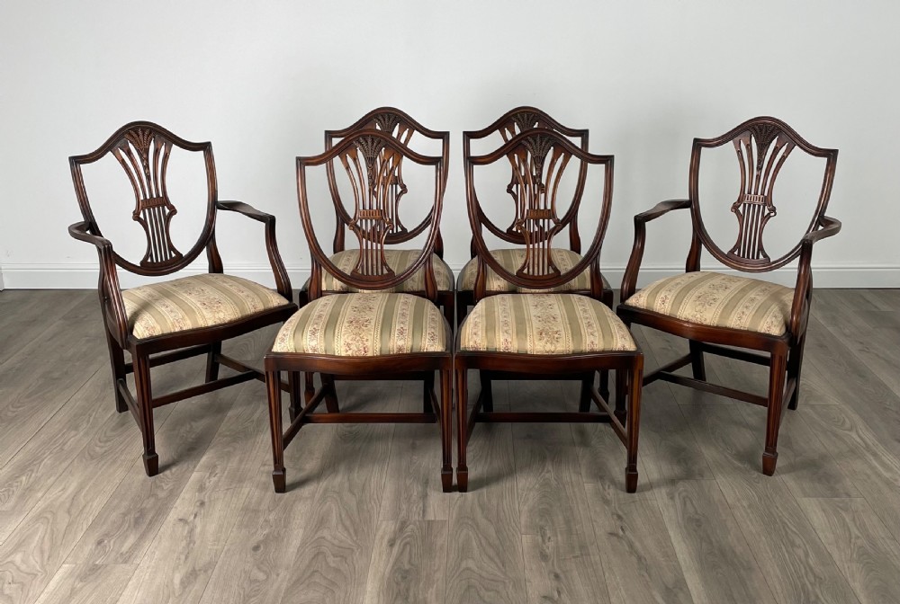 Antique Set Of 6 Edwardian Shield Back Dining Chairs In Mahogany