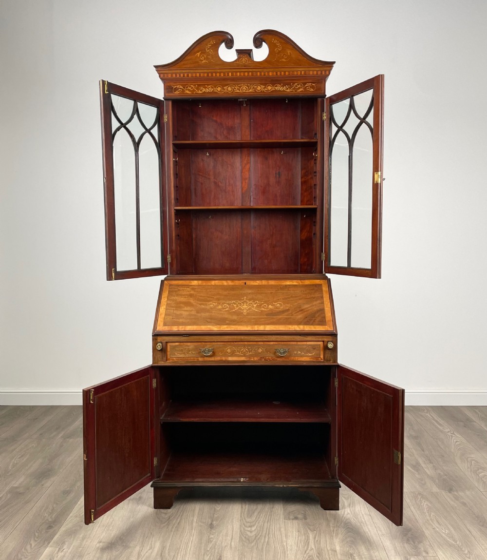 Antique 19th Century Inlaid Bureau Bookcase In Mahogany View III