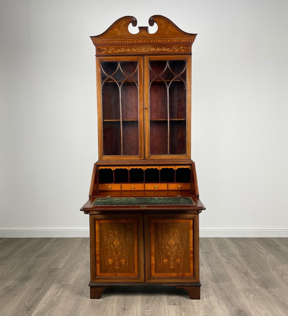 Antique 19th Century Inlaid Bureau Bookcase In Mahogany View VII