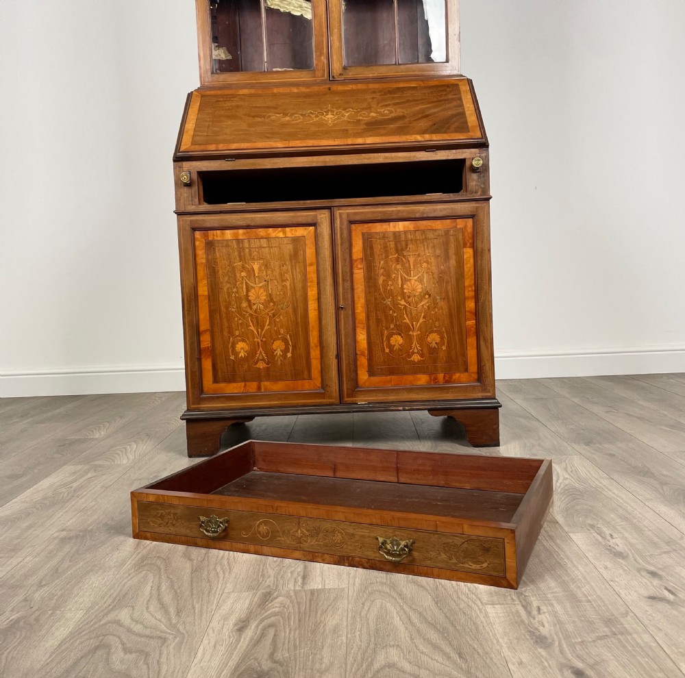 Antique 19th Century Inlaid Bureau Bookcase In Mahogany View IX