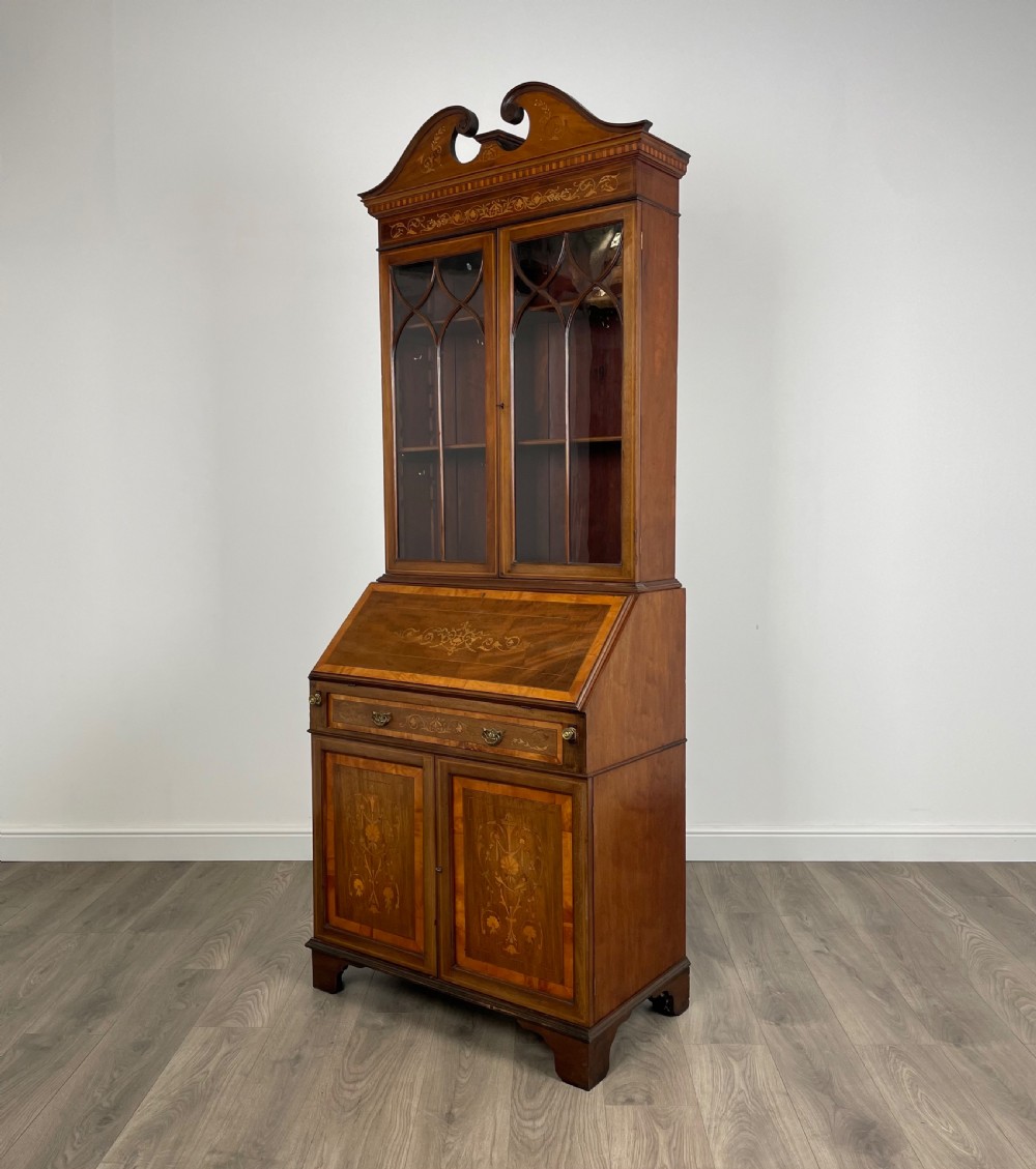 Antique 19th Century Inlaid Bureau Bookcase In Mahogany View XI