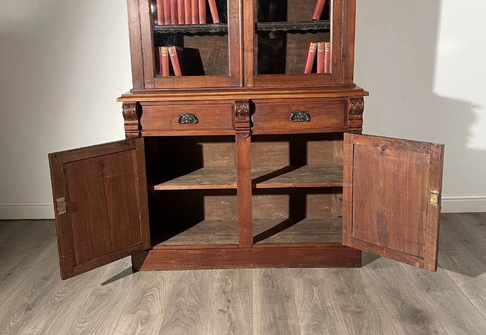 Antique 20th Century Bookcase On Cupboard In Walnut View VIII