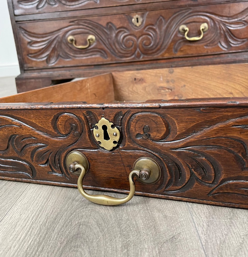 Antique 18th Century Heavily Carved Bureau In Oak View IV