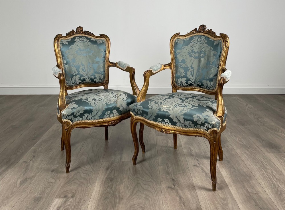 Antique 19th Century Pair Of Gilded French Armchairs