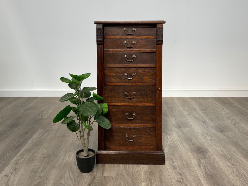 Antique Edwardian Wellington Chest Of Drawers In Oak