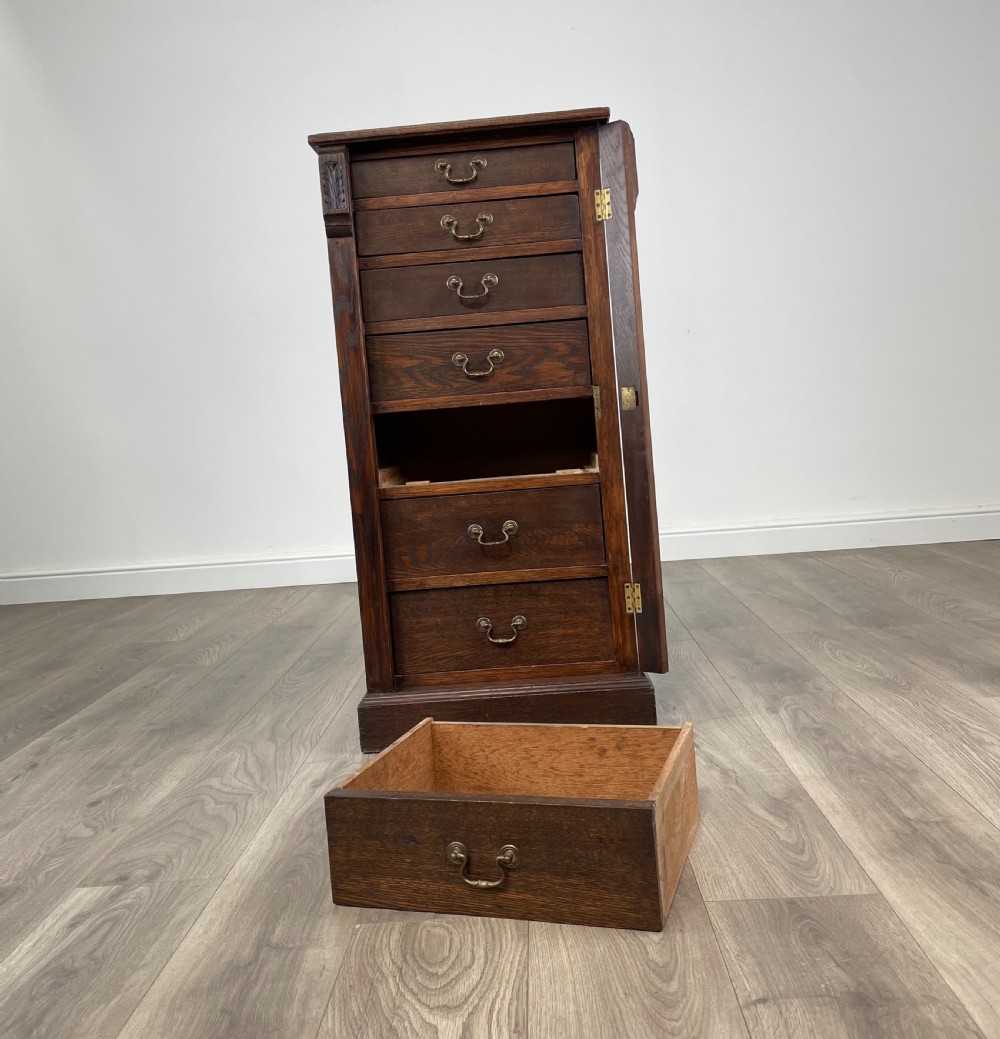 Antique Edwardian Wellington Chest Of Drawers In Oak View III