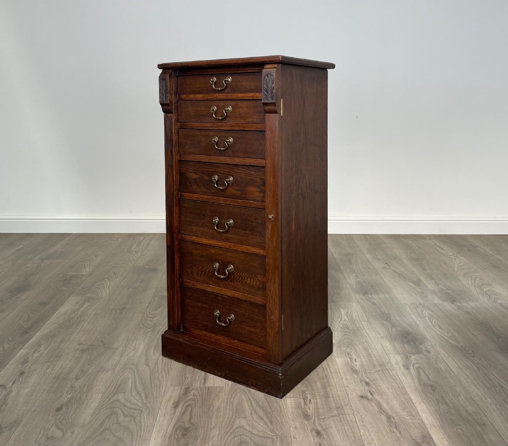 Antique Edwardian Wellington Chest Of Drawers In Oak View V