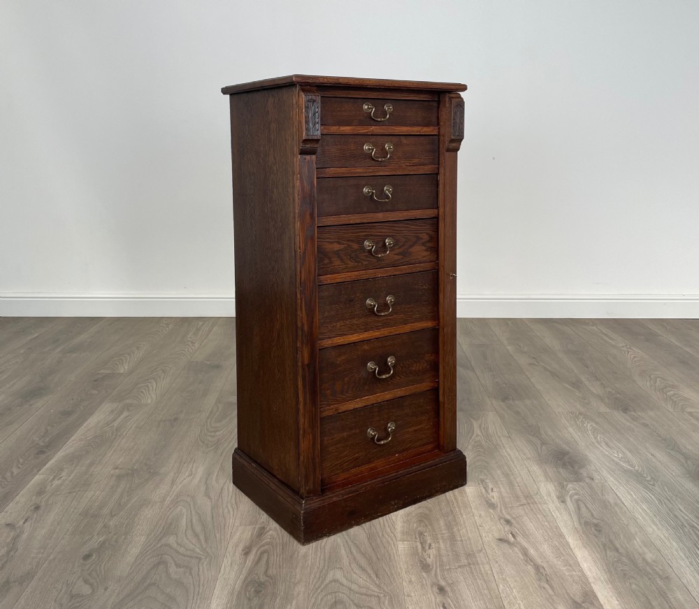 Antique Edwardian Wellington Chest Of Drawers In Oak View XI