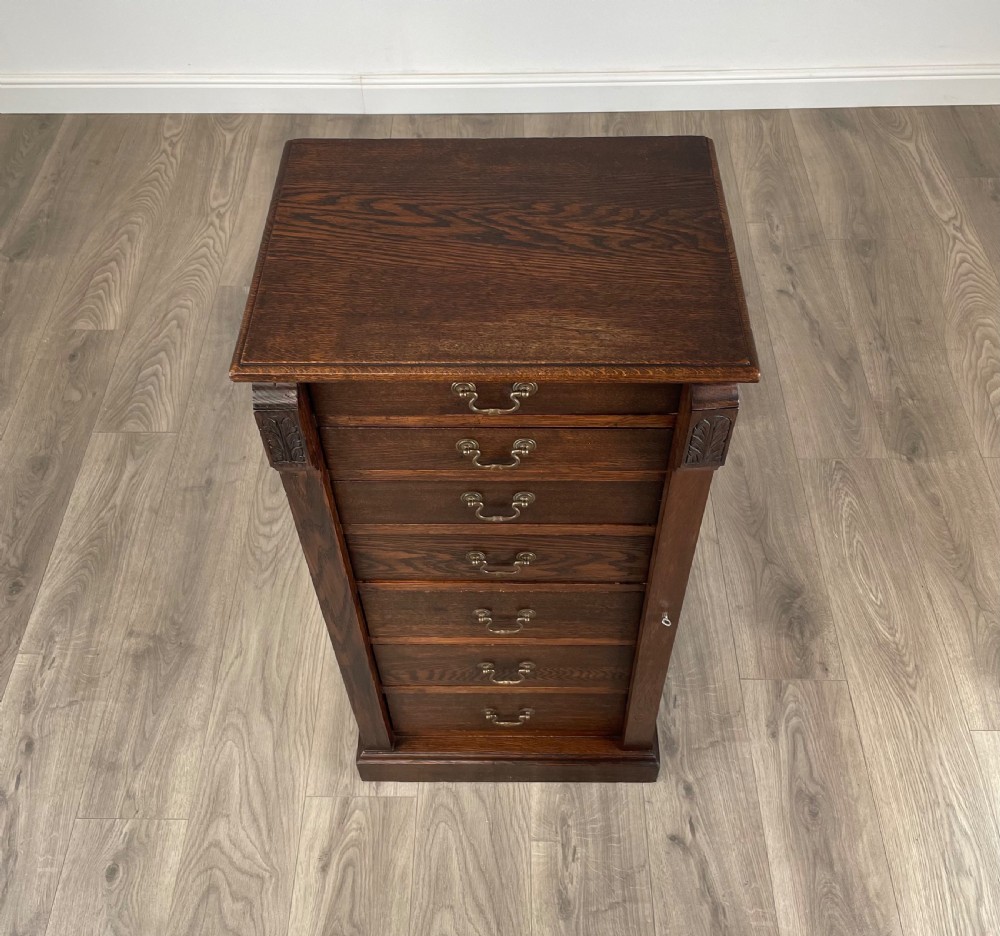 Antique Edwardian Wellington Chest Of Drawers In Oak View XIII