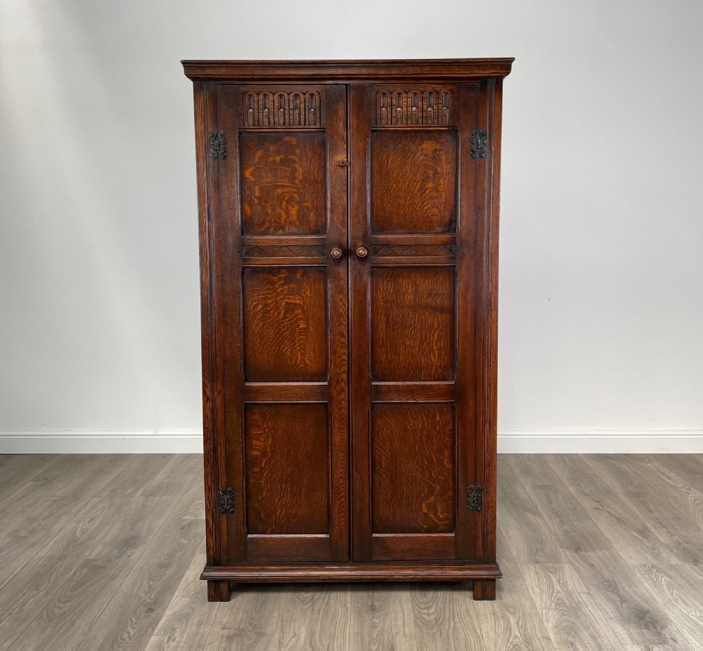 Antique Edwardian Wardrobe In Solid Oak