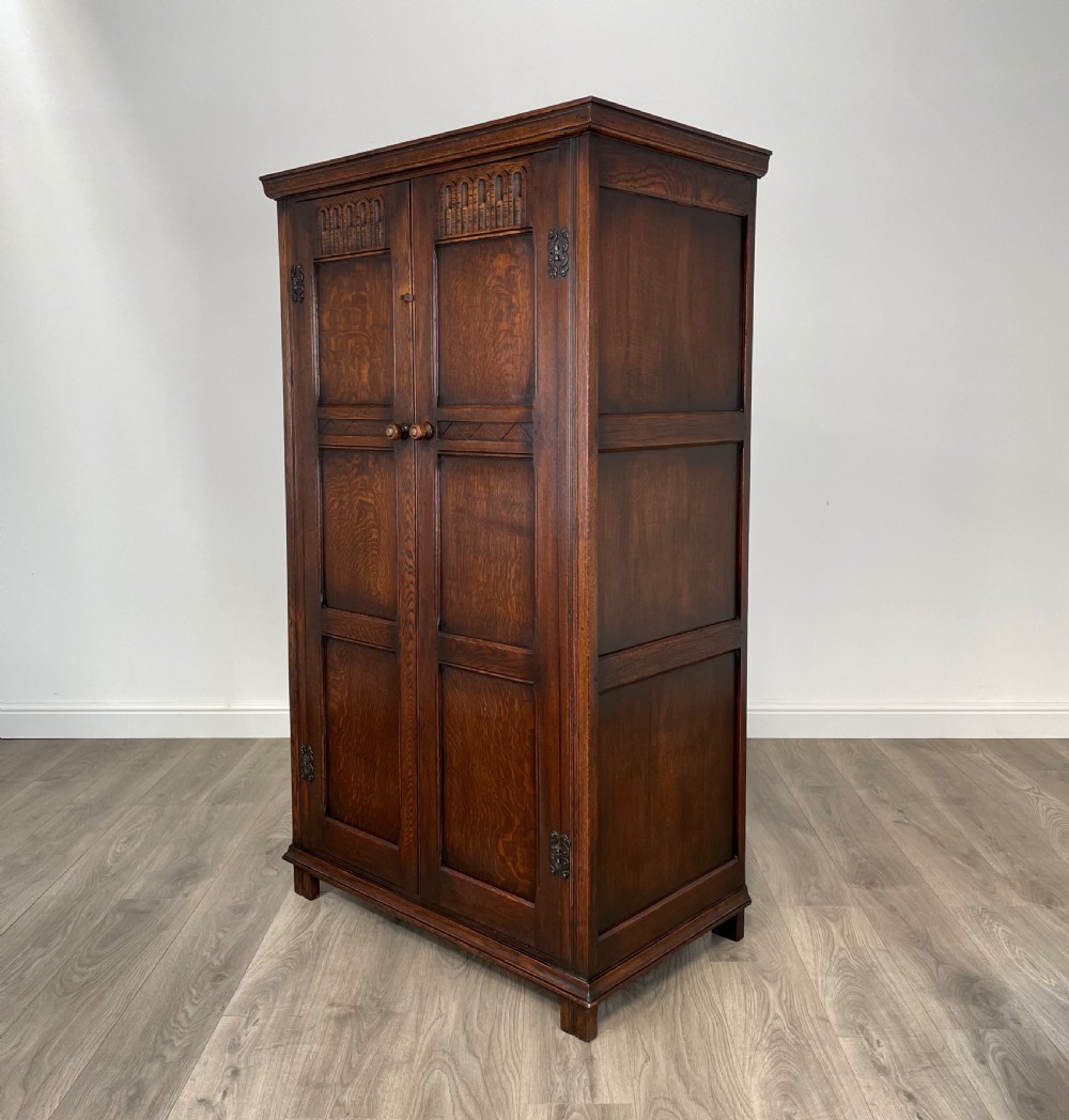 Antique Edwardian Wardrobe In Solid Oak View III