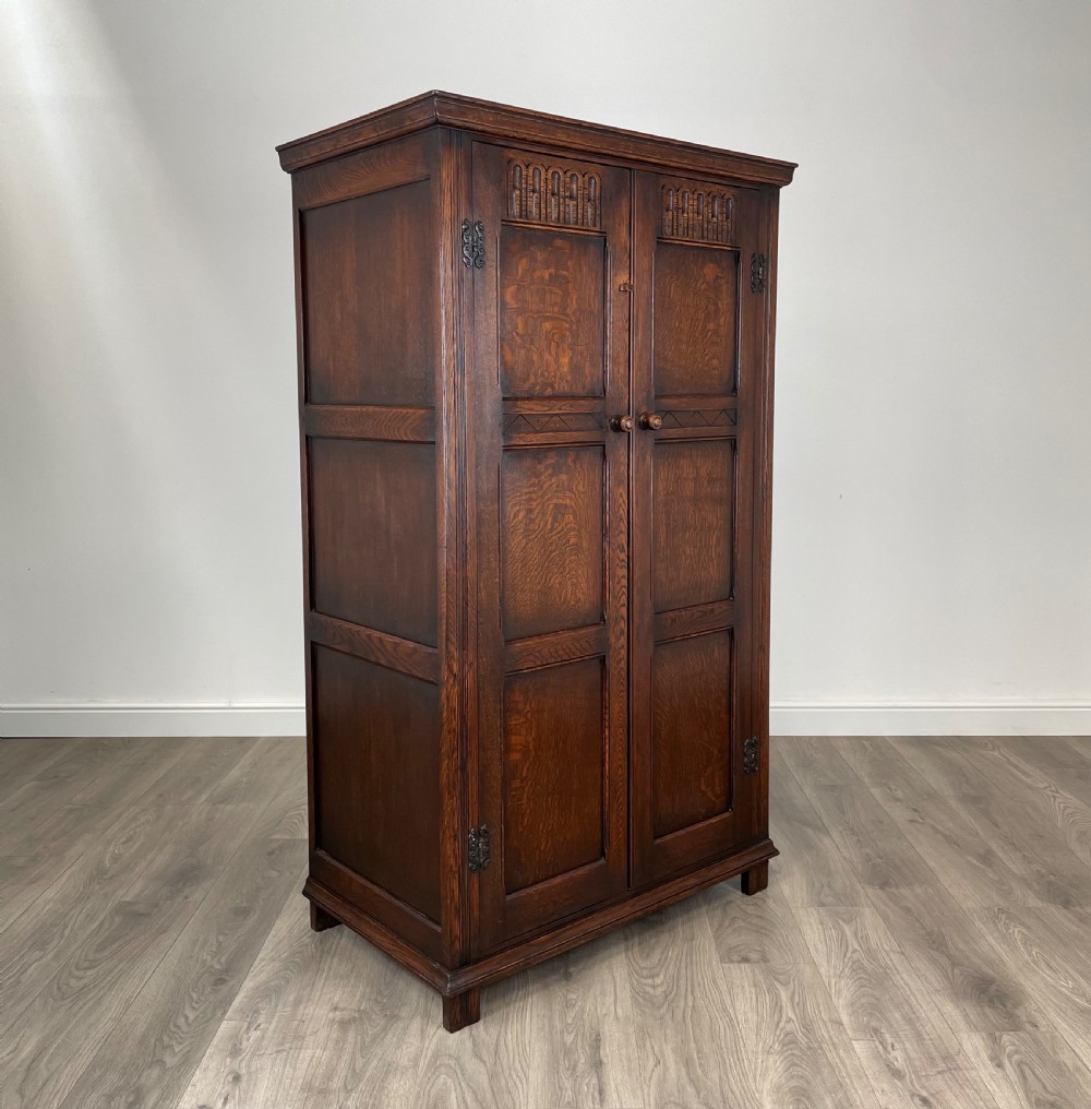 Antique Edwardian Wardrobe In Solid Oak View IX